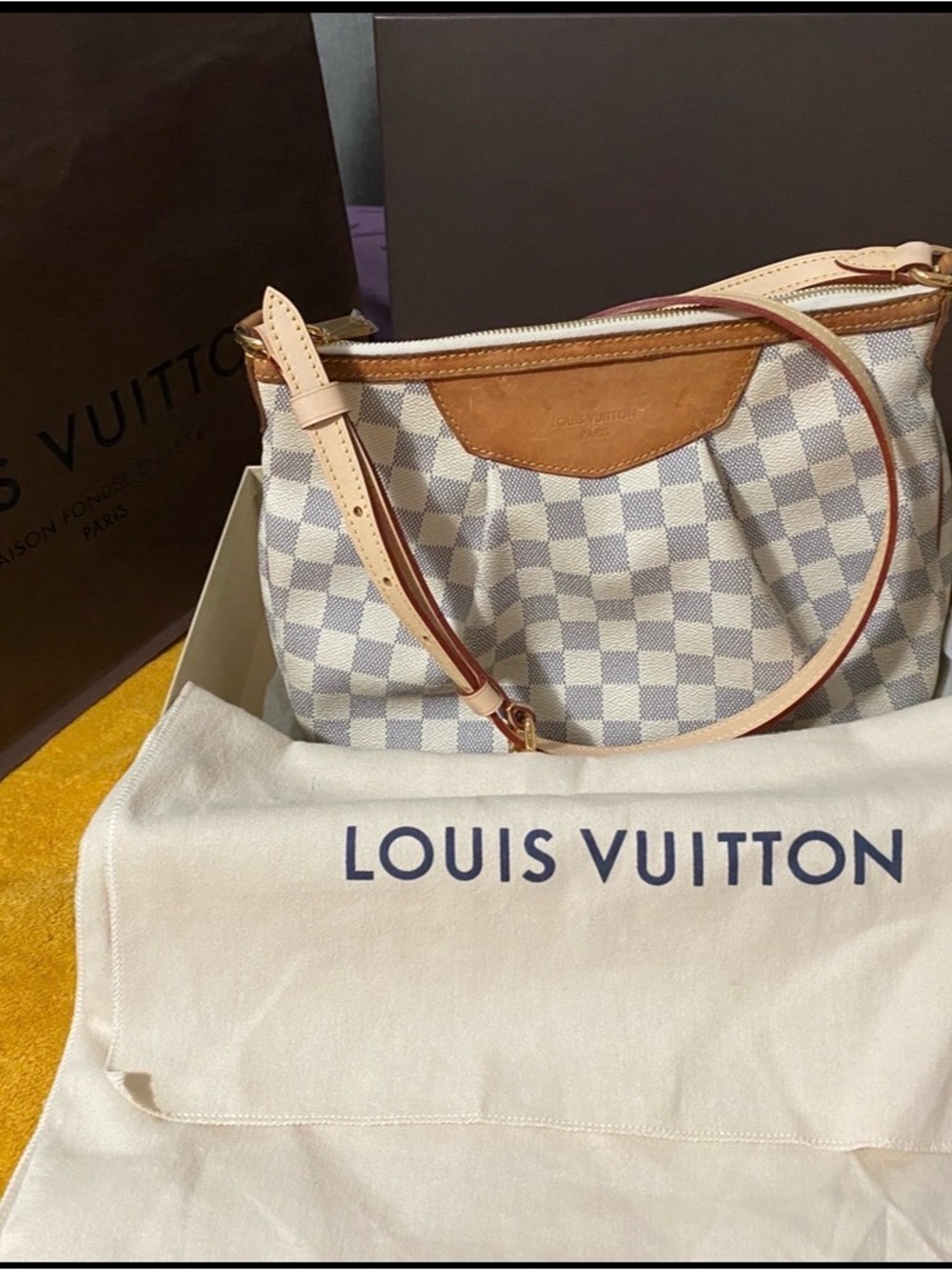Louis Vuitton Azur Damier Shoulder Bag in Cream and Tan Leather